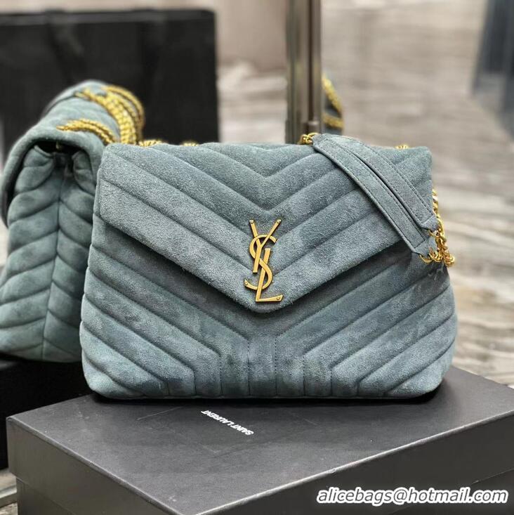 Top Grade Yves Saint Laurent LOULOU Large BAG IN Y-QUILTED SUEDE 77762 Blue