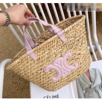 Good Product Celine Straw Basket Bag 0510 Beige/Light Purple 2023