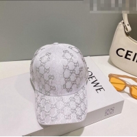 Good Taste Gucci GG Canvas Baseball Hat with Crystals 0628 White 2023