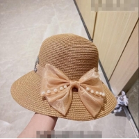 Luxury Classic Chanel Straw Bucket Hat with Bow 0628 Khaki 2023