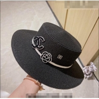 Lower Price Chanel Straw Wide Brim Hat 0628 Black 2023