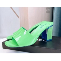 Popular Style Chanel Patent Calfskin Slide Sandals 8cm G38689 Green 328050