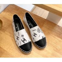 Sophisticated Chanel Printed Leather Espadrilles White/Black 328091