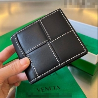 Pretty Style Bottega Veneta Cassette Bi-Fold Wallet with edge-stitching 743004 Black 2023