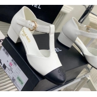 Classic Hot Chanel Lambskin Mary Janes Pumps 2cm White 403070