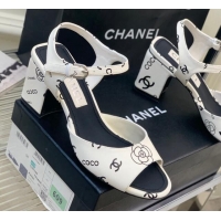 Classic Hot Chanel Printed Leather Sandals 5cm White 403077