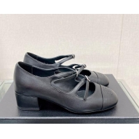Trendy Design Chanel Lambskin Mary Janes Pumps 4cm with Double Buckle Black 428143