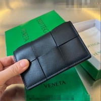 Promotional Bottega Veneta Cassette Business Card Case in Intrecciato Leather 651396 Black 2023