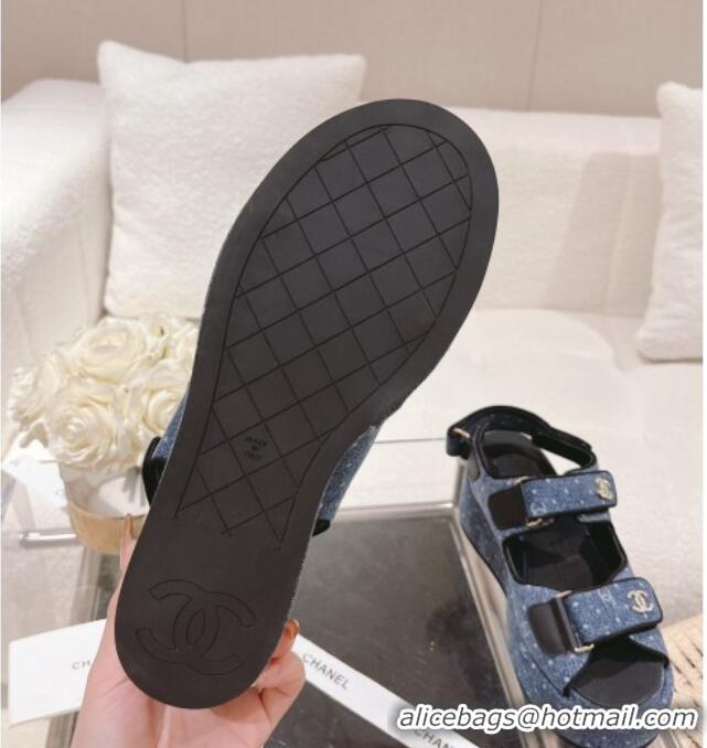 Popular Style Chanel Denim Wedge Sandals 7.5cm Blue 071053