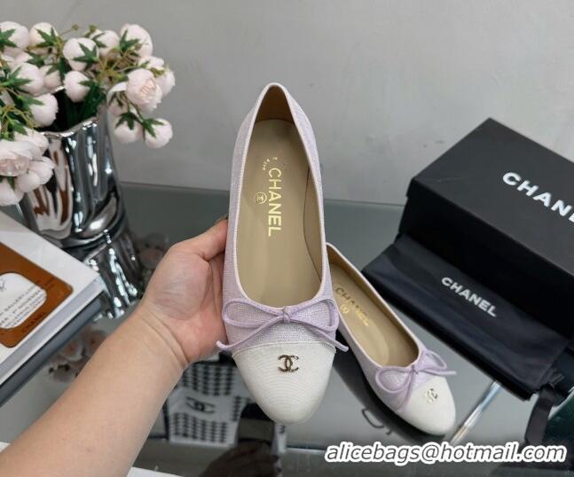 Top Quality Chanel Classic Fabric and Grosgrain Flat Ballerinas Light Purple 724032