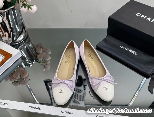 Top Quality Chanel Classic Fabric and Grosgrain Flat Ballerinas Light Purple 724032