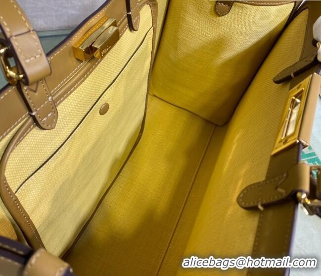 Top Quality Fendi Peekaboo X-Tote Canvas Shopper Bag with FF embroidery F15046 Yellow/Brown 2023