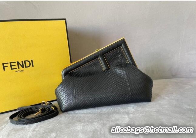 New Fashion Fendi First Small Leather Bag in Pythonskin Leather 128M Black 2023