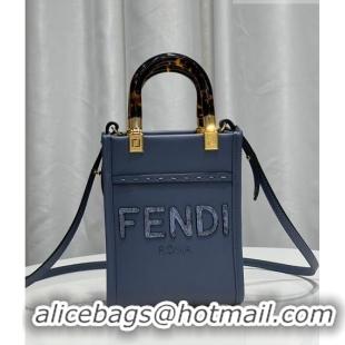 Promotional Fendi Mini Sunshine Leather Shopper Bag with Python-Look Print F0077 Blue 2023