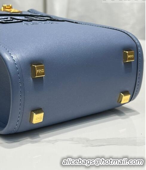 Promotional Fendi Mini Sunshine Leather Shopper Bag with Python-Look Print F0077 Blue 2023