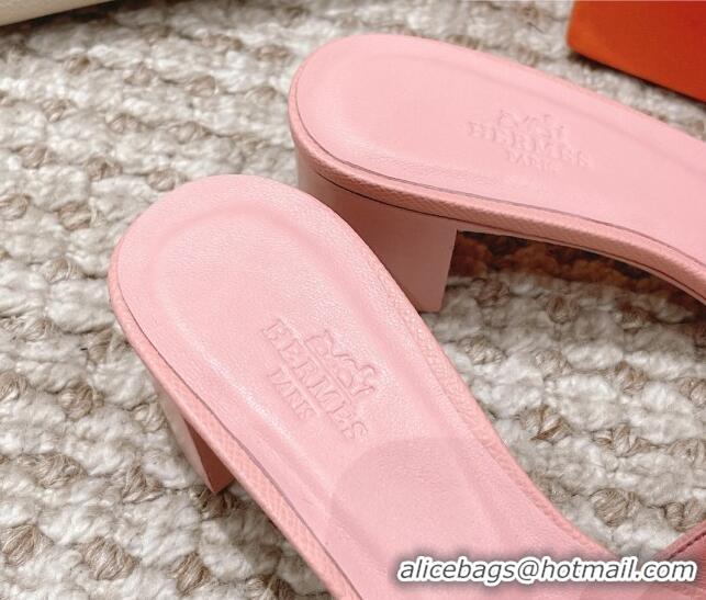 Good Looking Hermes Classic Oasis Heel Slide Sandals 4.5cm in Grained Leather Light Pink 530009