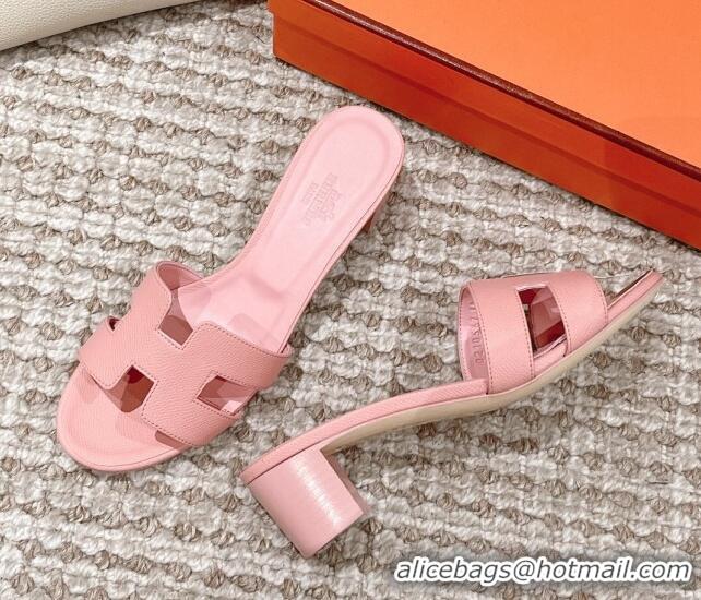 Good Looking Hermes Classic Oasis Heel Slide Sandals 4.5cm in Grained Leather Light Pink 530009