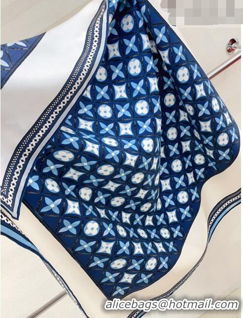 Best Price Louis Vuitton Monogram Flower Tile Silk Scarf 90x90cm M78980 Blue 2023