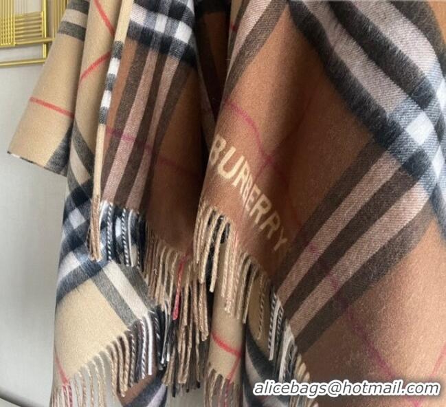 Fashion Discount Burberry Contrast Check Wool Cashmere Cape B8805 Brown 2023