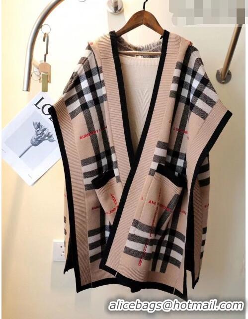 Luxurious Discount Burberry Check Wool Cashmere Blend Hooded Cape B8808 2023