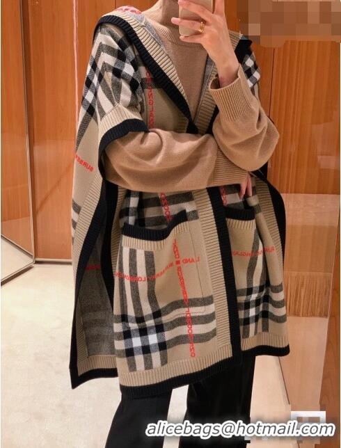 Luxurious Discount Burberry Check Wool Cashmere Blend Hooded Cape B8808 2023