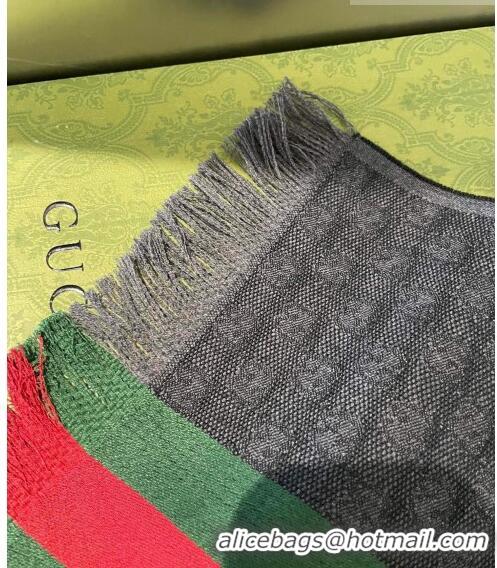 Buy Discount Gucci Men's GG Wool Silk Long Scarf 35x180cm G8133 Black 2022