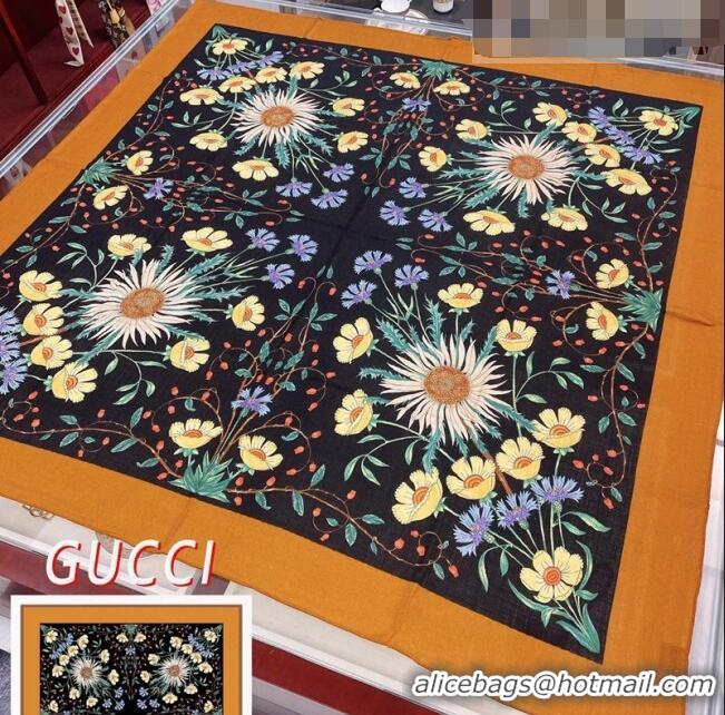 Top Grade Gucci Flora Print Cashmere and Silk Shawl Scarf 140cm G8145 Brown 2022