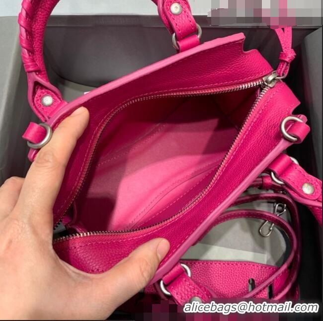 Luxury Discount Balenciaga Neo Classic Mini Bag in Grained Calfskin 638512 Hot Pink/Silver