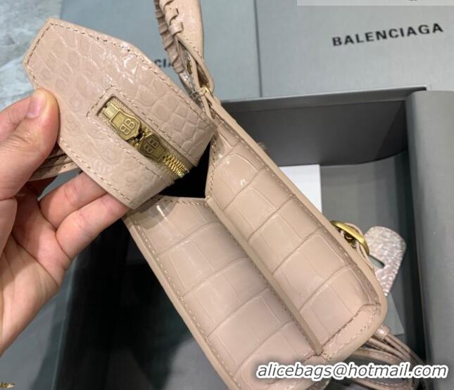 Inexpensive Balenciaga Neo Classic Mini Bag in Shiny Crocodile Embossed Leather 638512 Nude/Gold
