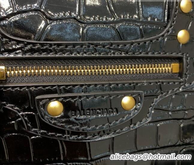 Buy Cheap Balenciaga Neo Classic Mini Bag in Shiny Crocodile Embossed Leather 638512 Black/Gold
