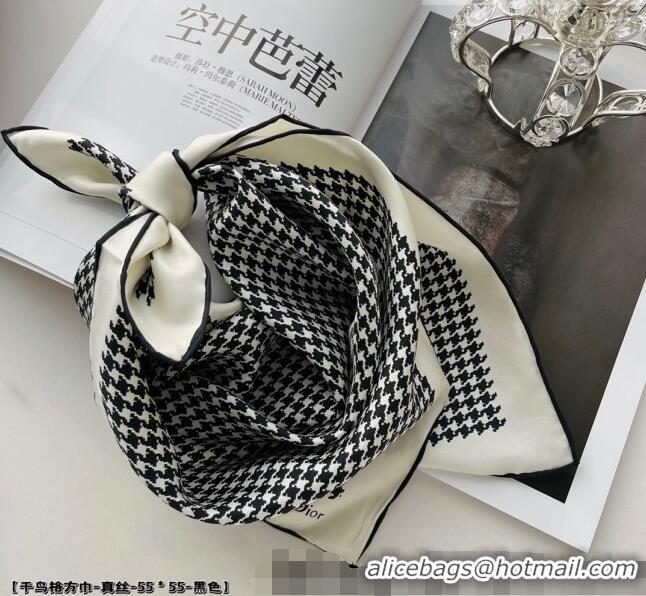 Best Price Dior Houndstooth Silk Sqaure Scarf 55x55cm D22214 Black