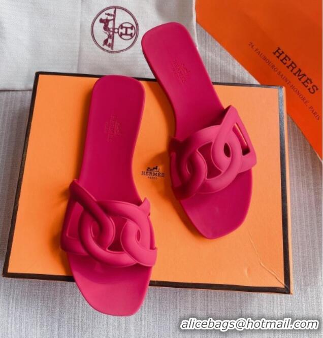 Comfortable Hermes PVC Flat Slide Sandals Dark Pink 711103