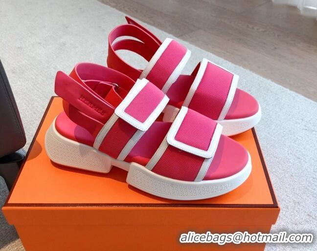 Luxury Hermes Geek Canvas Platform Sandals 3.5cm Pink 724132
