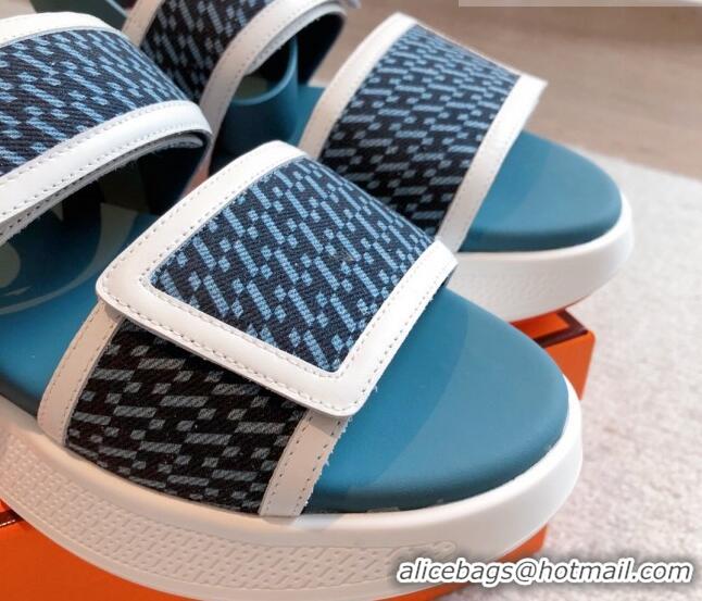 Stylish Hermes Geek Fabric Platform Sandals 3.5cm Medium Blue 724138