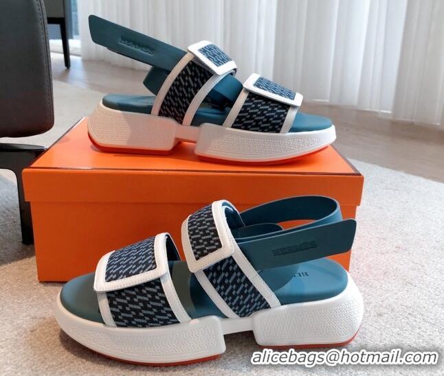 Stylish Hermes Geek Fabric Platform Sandals 3.5cm Medium Blue 724138