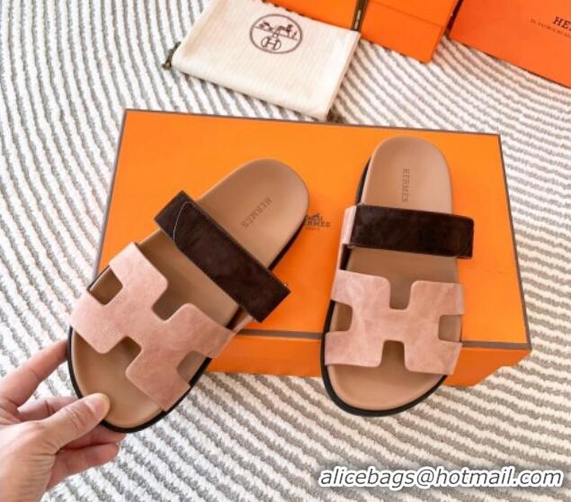 Best Price Hermes Chypre Flat Sandals in Suede Nude/Brown 724142