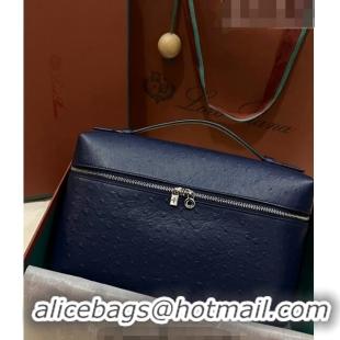 Promotional Loro Piana Extra Pocket Pouch L27 in Ostrich Pattern Leather LP5446 Dark Blue 2023