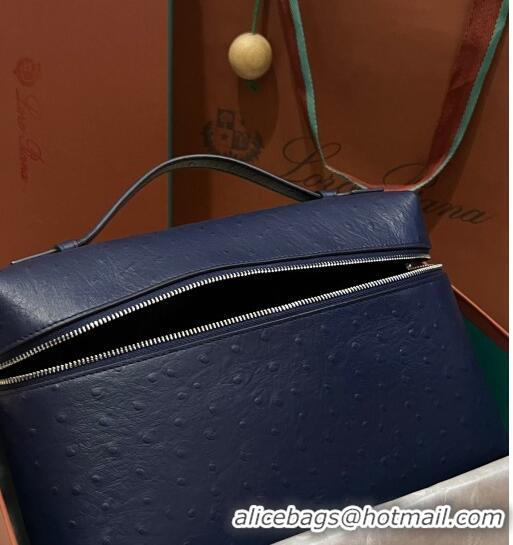 Promotional Loro Piana Extra Pocket Pouch L27 in Ostrich Pattern Leather LP5446 Dark Blue 2023