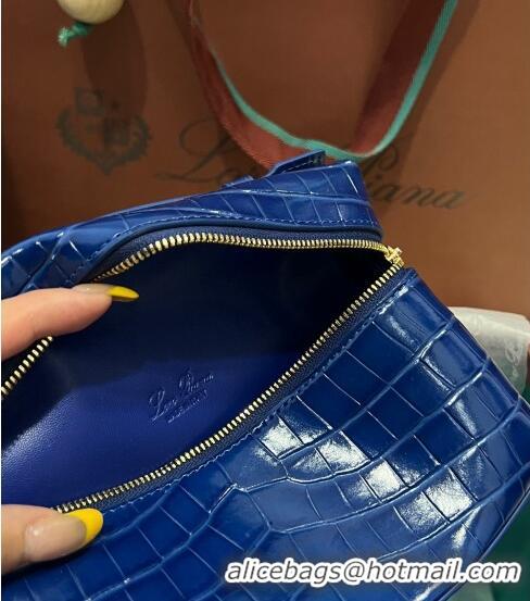 Free Shipping Loro Piana Extra Pocket L19 Pouch in Crocodile Pattern Leather LP5450 Blue 1 2023