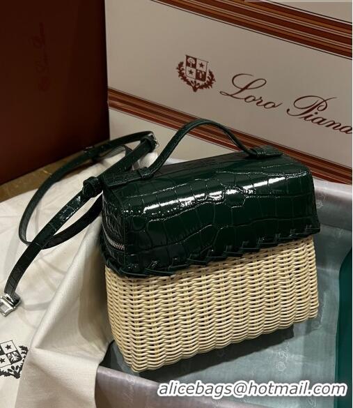 New Fashion Loro Piana Extra Pocket Pouch L19 in Wicker and Crocodile Embossed Calfskin LP5457 Dark Green 2023