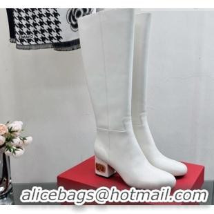 Discount Valentino VLogo Heritage Heel High Boots 6cm in Calfskin White 814126