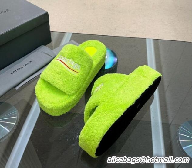 Hot Style Balenciaga Towel Fabric Platform Slide Sandals Green 0619004