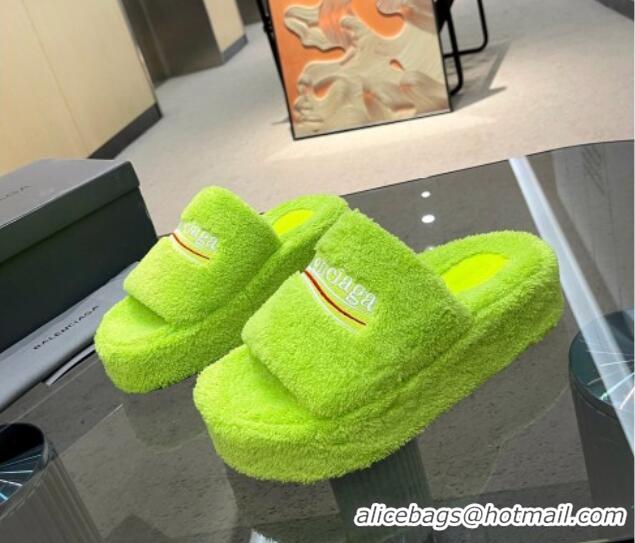 Hot Style Balenciaga Towel Fabric Platform Slide Sandals Green 0619004