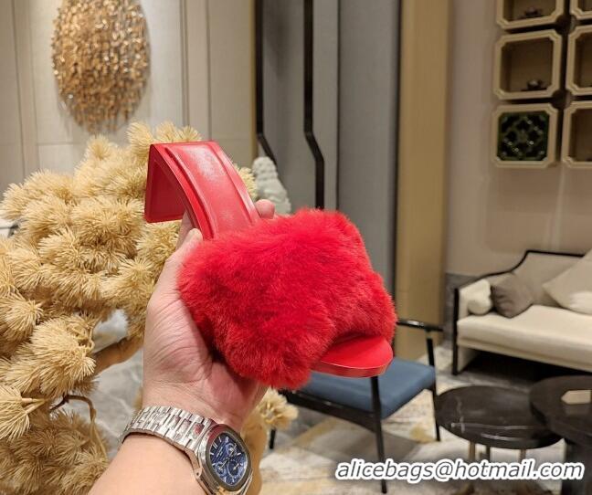 Cheap Price Balenciaga Furry Heel Slide Sandals 6.5cm Red 619014