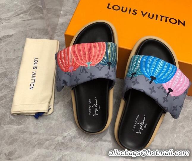 Pretty Style Louis Vuitton Pumpkin Pool Pillow Flat Comfort Slide Sandals Grey 0607111
