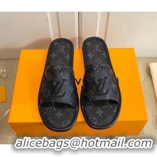 Charming Louis Vuitton LV Monogram Canvas Flat Slide Sandals Black 608004