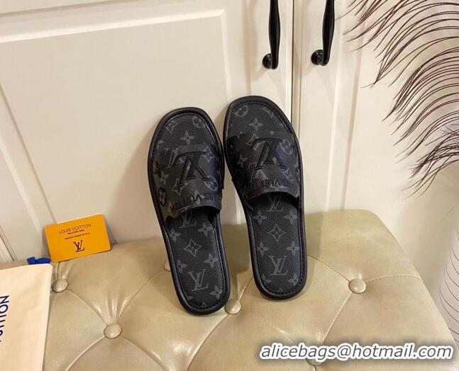 Charming Louis Vuitton LV Monogram Canvas Flat Slide Sandals Black 608004