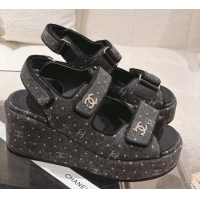 Best Price Chanel Denim Wedge Sandals 7.5cm Black 071052