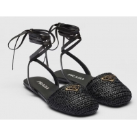 ​Top Quality Discount Prada Crochet Flat Sandals 1X139N Black