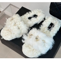 Sumptuous Chanel Wool Flat Slide Sandals with Pearls Bloom White 801060